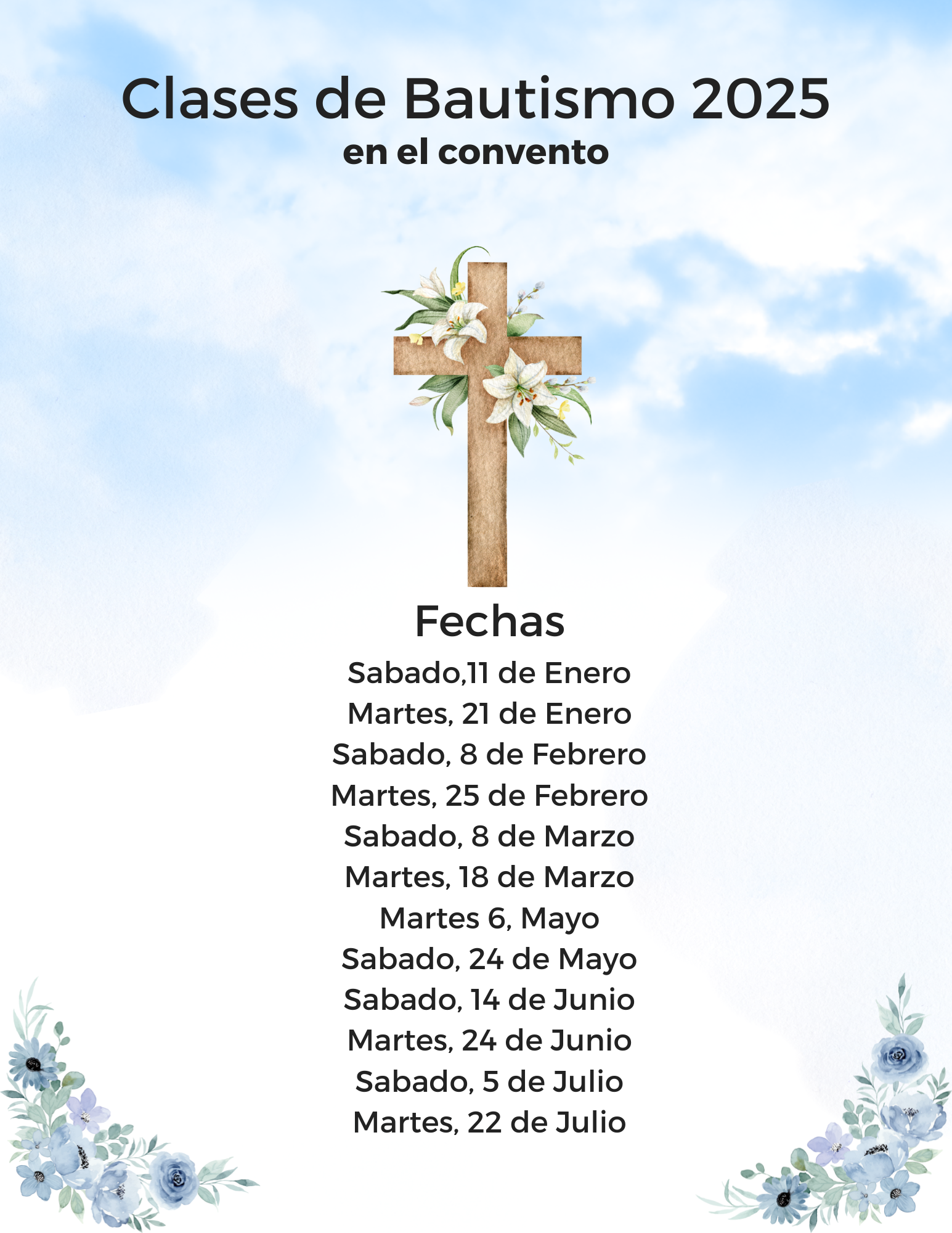 Green Orange Floral Watercolor Illustrated Cross Baptism Invitation Flyer 1