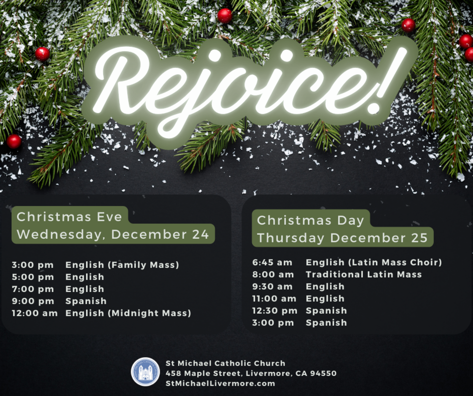 Christmas Mass Times 2025 English