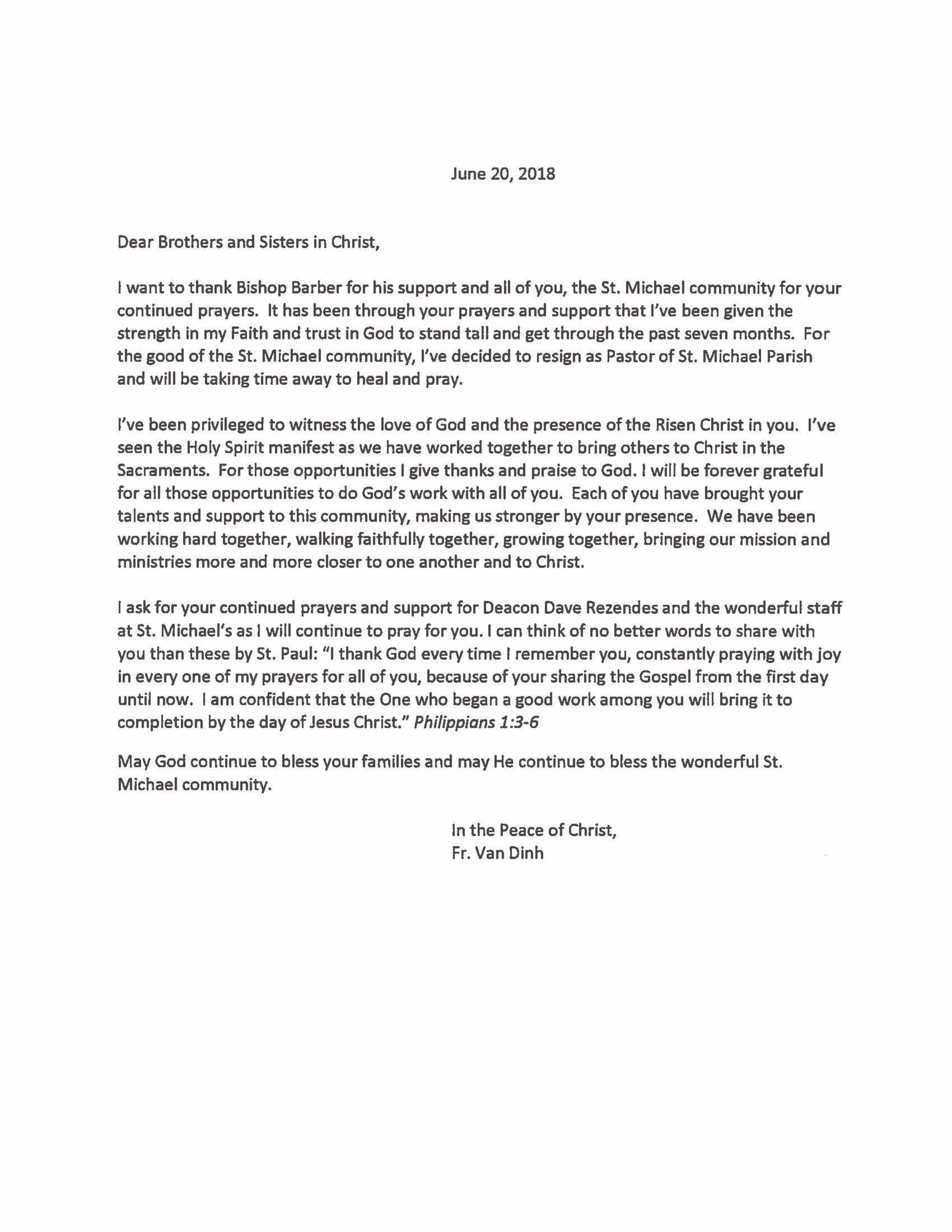 Fr Vans Letter Of Resignation