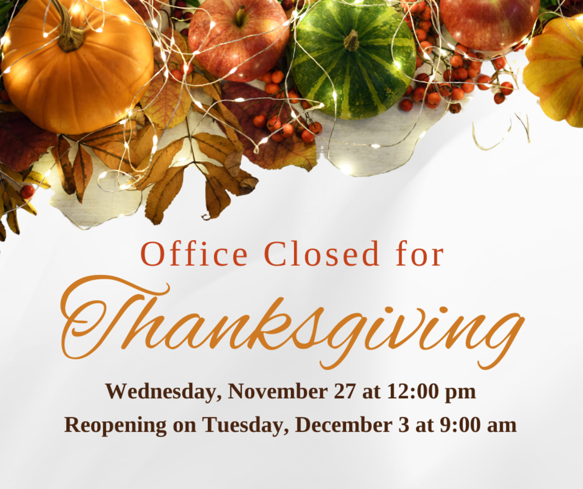 Office Closed For Thanksgiving