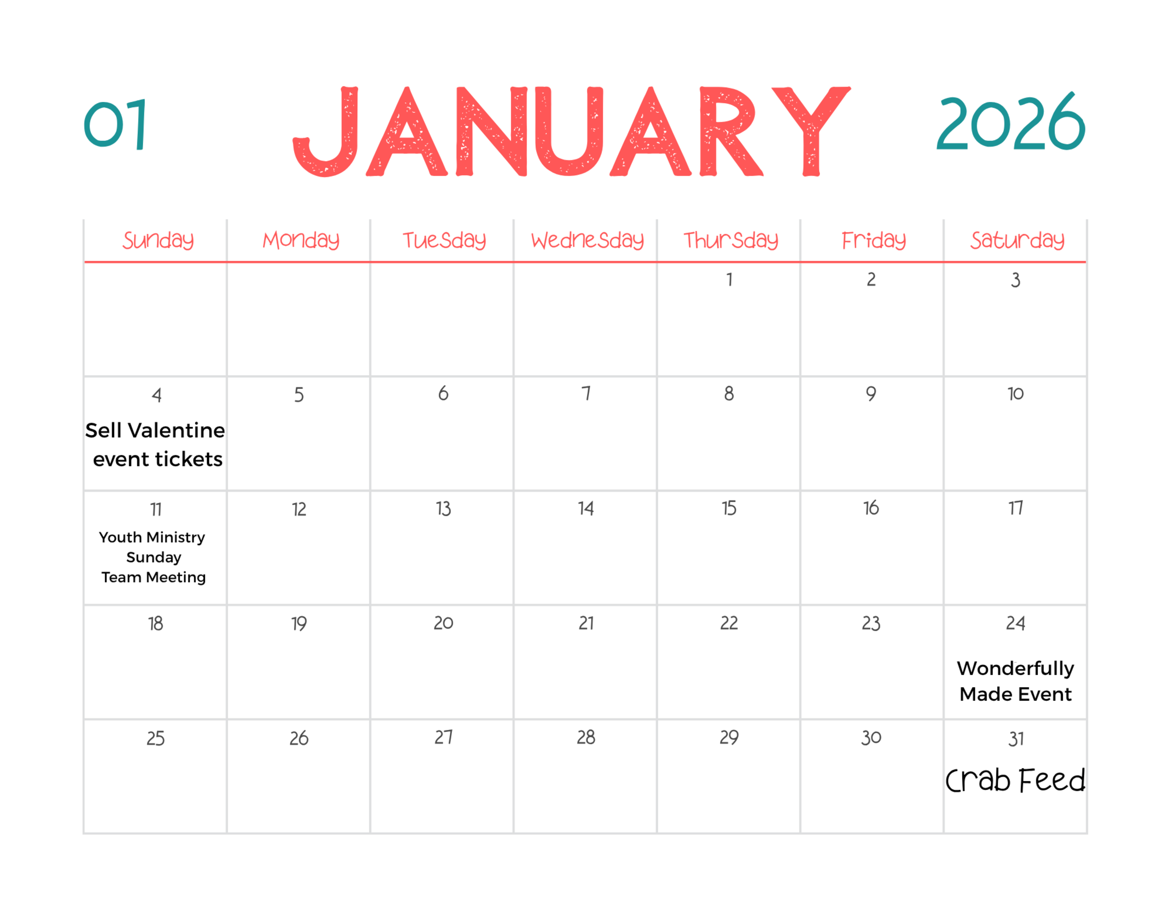  Monthly Planner 2026 January Monthly Calendar