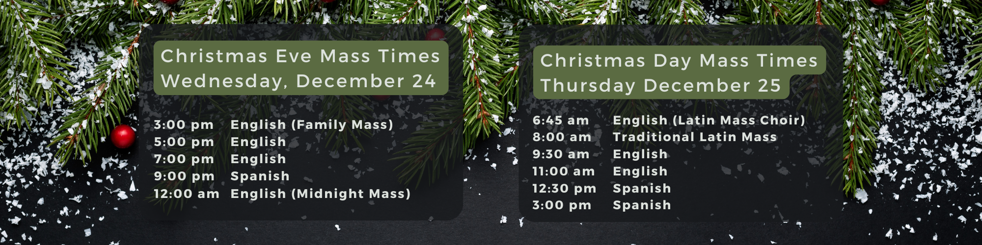 Christmas Mass Times 2025 English