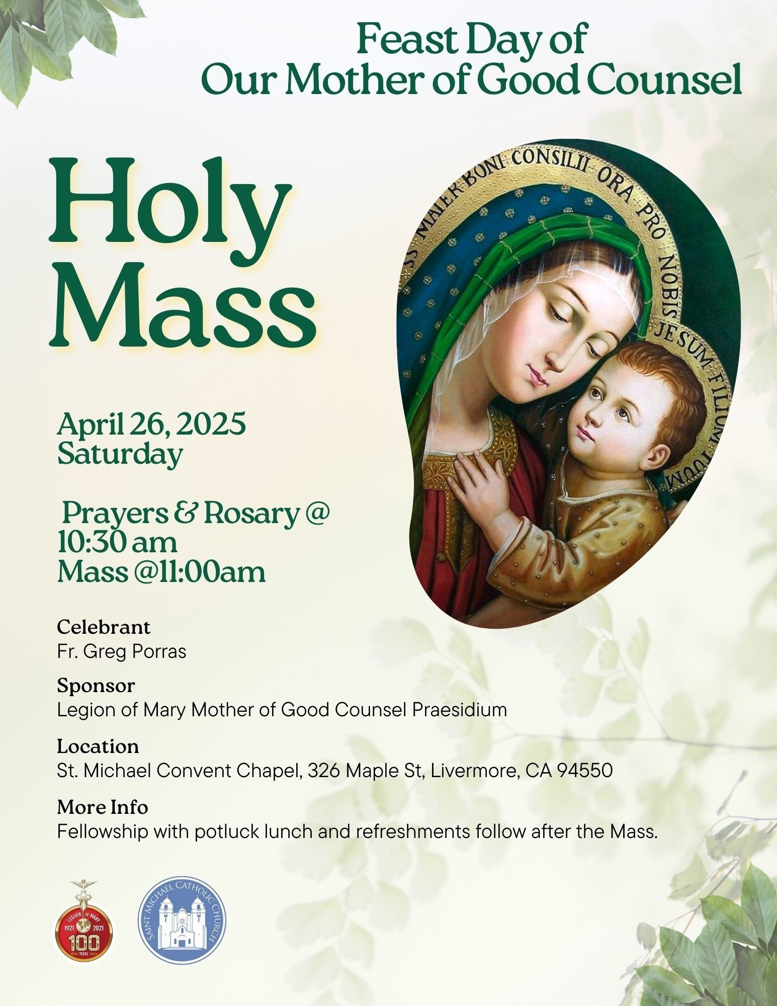 Feast Day Of Our Lady Of Good Counsel   April 2025